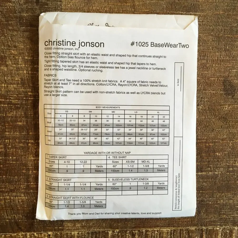 Christine Jonson Sewing Pattern 1025 Y2K Capsule Wardrobe Skirt Shirt 4-22 UNCUT
